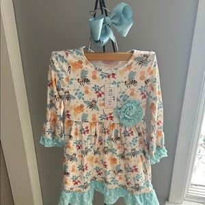 Pete + Lucy Floral Bee Print Dress with Blue Accents